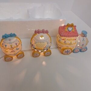 Porcelain Hand Painted‎  Easter House Bunny Egg Lighted Train  box